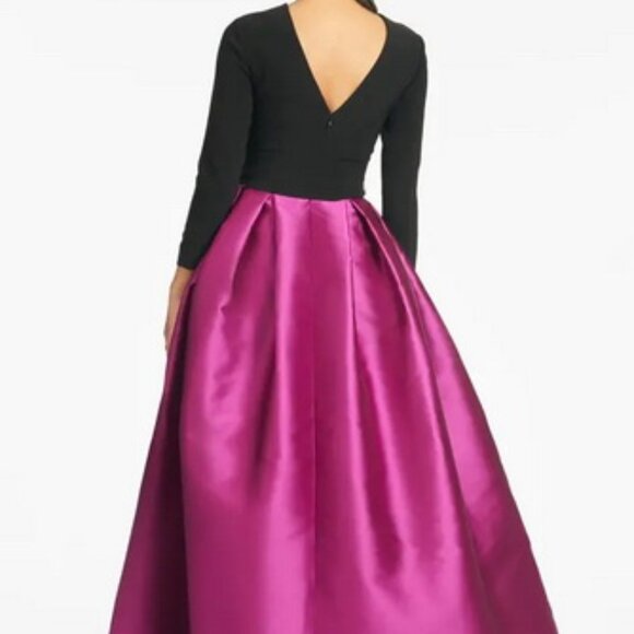 Sachin & Babi Black Magenta Desdemona Beaded Tie Waist Gown - Picture 5 of 7